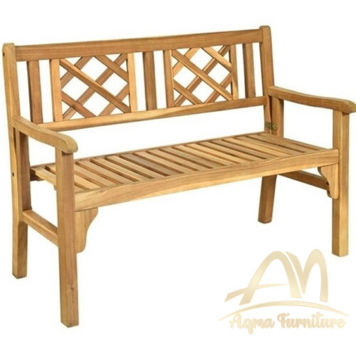 Teak Garden Wood Bench 2 Seater Outdoor with Backrest Florida
