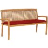 Teak Wood Bench Armrests Patio with Red Cushion Poland