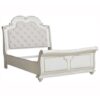 Mahogany Bed Frame in White Color with Grey Fabric Tufted Mahogany Bed Frame in White Color with Grey Fabric Tufted