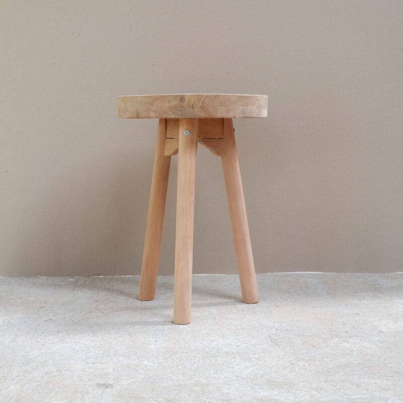 Round Teak Wood Outdoor Side Table 3 Legs