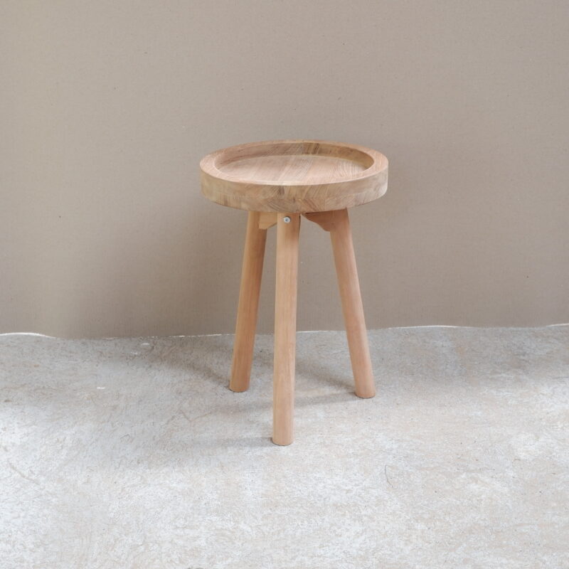 Round Teak Wood Outdoor Side Table 3 Legs