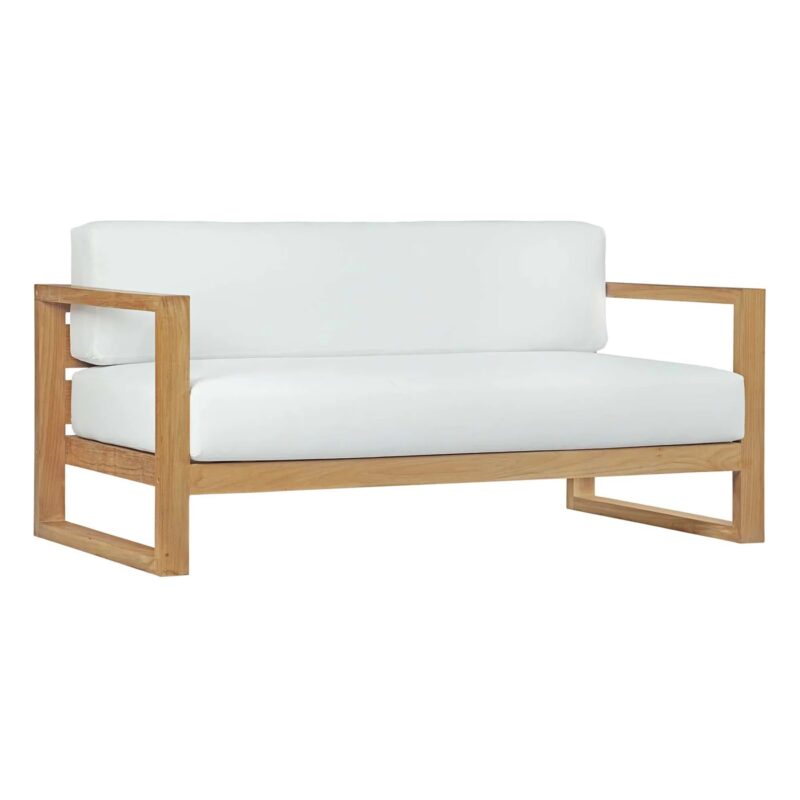 Outdoor Teak Sofa 2 Seater with White Cushion Poland