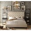 Luxury Bed with Tufted Upholstered Natural Fabric Luxury Bed with Tufted Upholstered Natural Fabric