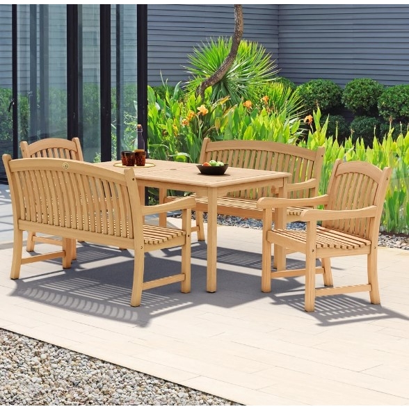 Rectangular Dining Table Outdoor Natural Teak Wood 1 Set