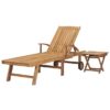Solid Teak Wood Sun Lounger with Side Table Set Poland