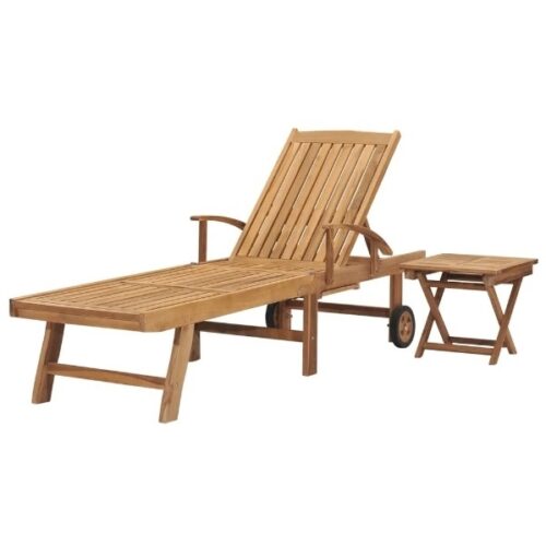 Solid Teak Wood Sun Lounger with Side Table Set Poland