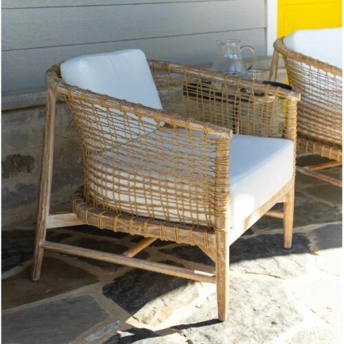Teak Club Chair with Rope Seat Outdoor