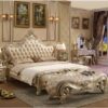 Solid wooden Bed Padded Gold Frame with Carved Luxury Classic Style Set Bedroom Furniture