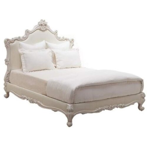 Luxury Bed White painted King size French Style Solid Mahogany Wood