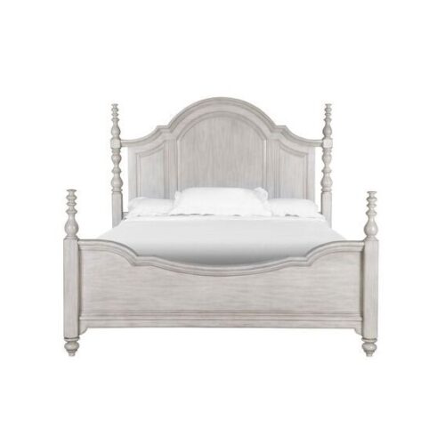 Classic bed wheathered White Painted solid Mahogany wood King size