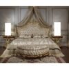 luxury carved bed gold painted color color with bedside solid Mahogany wood King size