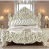luxury bed set classic victorian white painted solid Mahogany wood King size