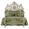 luxury king bed with olive green fabric padded silver painted