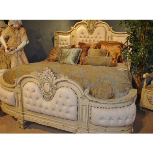 luxury bed classic french paris cream antique painted solid Mahogany wood