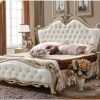 luxury bed carved french style silver painted solid Mahogany wood King size