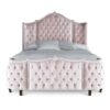 Full padded pink fabric king bed solid wood Frame