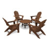 Teak Adirondack Chair Set with Round Table in Brown Finish