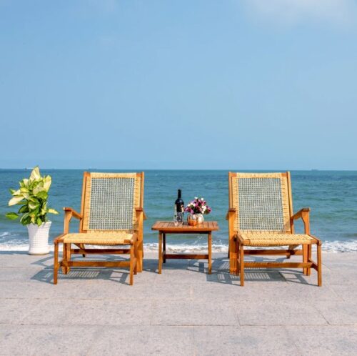 Lounge Chair with rope Teak Frame set with Footrest