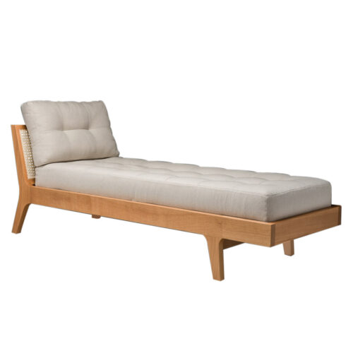 Natural Teak Daybed Rattan Backrest with Cushion