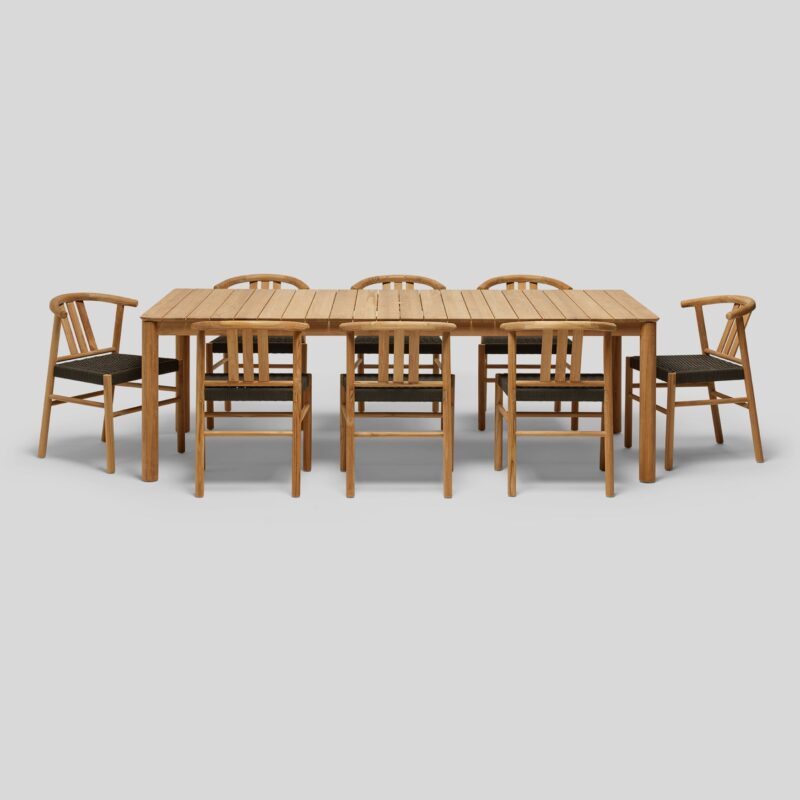 natural solid teak dining set 8 seating with rope seater