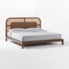 Teak Wood Bed Platform with Rattan Headboard