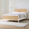 solid wood bed platform with rattan white color