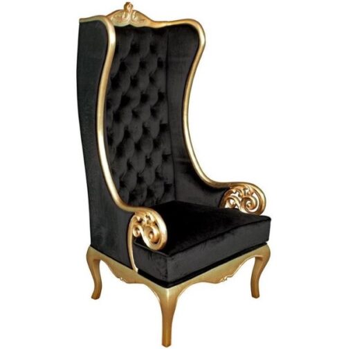 high back wing chairs with gold frame black fabric