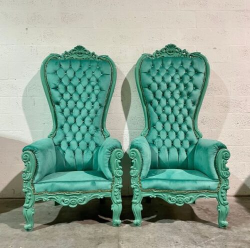 high back throne chairs with green upholstered