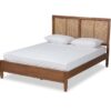 teak wood bed platform with rattan headboard