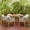 natural teak round dining table outdoor with 5 seater