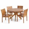 outdoor dining set round table and 4 stackable chair teak wood