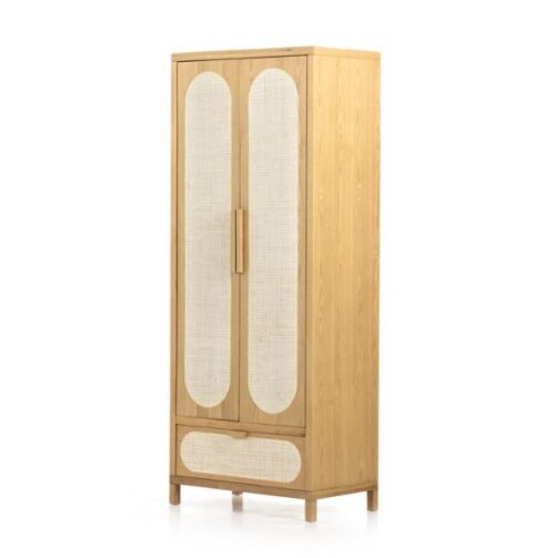 teak wooden wardrobe 2 door simple with cane doors and 1 drawers