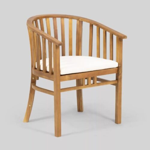 minimalist teak chair patio with white cushion angers
