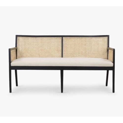 living room teak wood sofa with rattan backrest quimper
