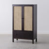 Mini cabinet wardrobe 2 doors black color with rattan Teak wood