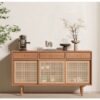 Cabinet dresser natural teak wood with rattan sliding doors