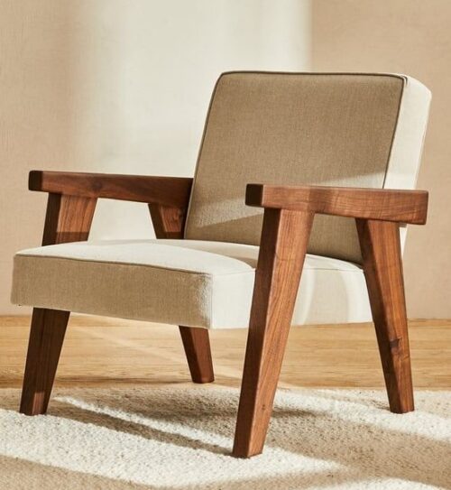 solid teak wood arm chair white cushion malibu