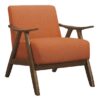 Teak lounge club chair solid wood and orange color fabric