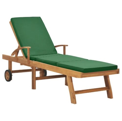 Teak sun Lounger for resort natural with green cushion