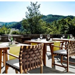 Teak dining chair outdoor with woven sling brown