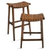 Backless Counter Stools solid Teak wood Leather Seat