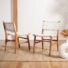 TEAK CHAIR NATURAL COLOR LEATHER WHITE SEAT