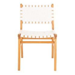TEAK CHAIR NATURAL COLOR LEATHER WHITE SEAT