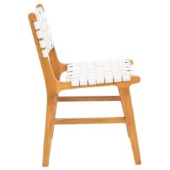 TEAK CHAIR NATURAL COLOR LEATHER WHITE SEAT