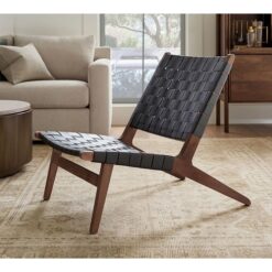 TEAK LOUNGE CHAIR NATURAL COLOR GREY LEATHER