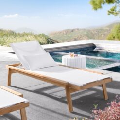 TEAK SUNBED OUTDOOR WITH BATYLINE WHITE