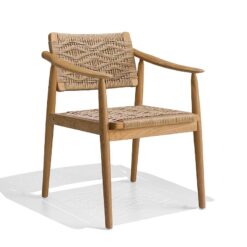 wooden teak accent chair with woven seater and backrest