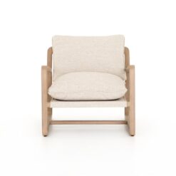 teak wood lounge chair with white cushion