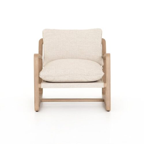 teak wood lounge chair with white cushion