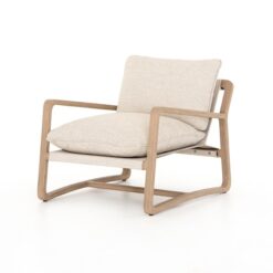 teak wood lounge chair with white cushion